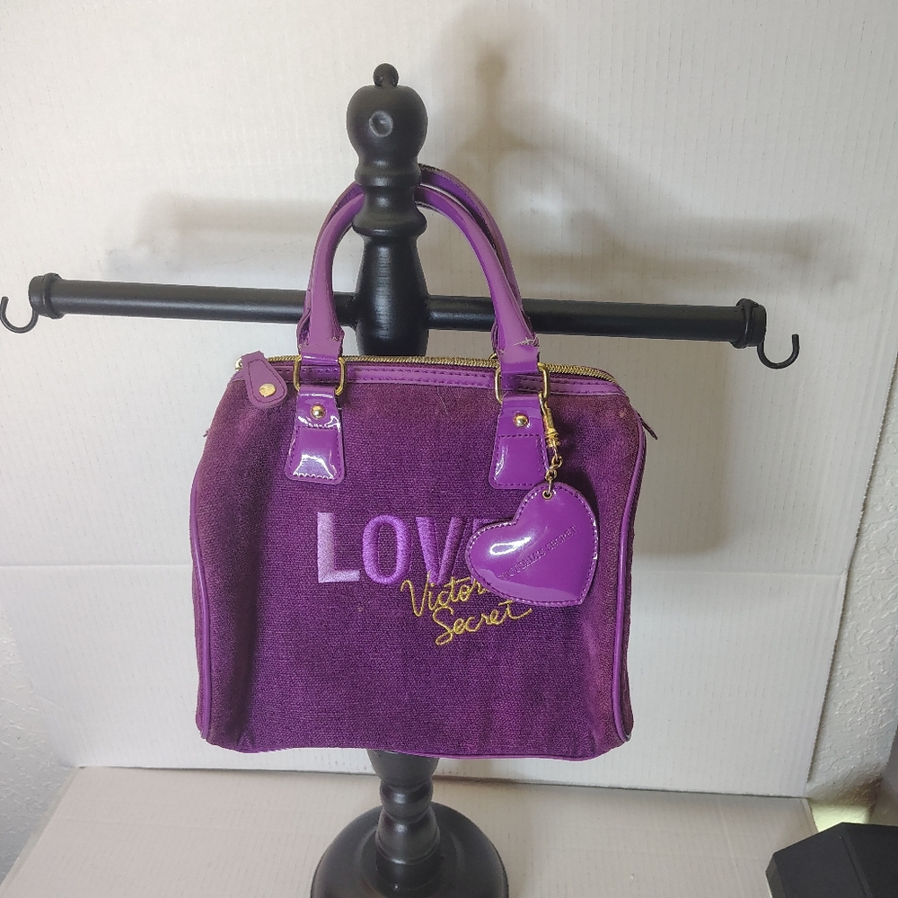 Victoria Secret Velour Purple Make Up Bag Travel Bag Small Tote Purse Cute! Y2K